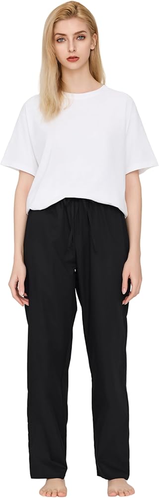 CYZ Women's 100% Cotton Woven Poplin Sleep Pajama Pants,Black
